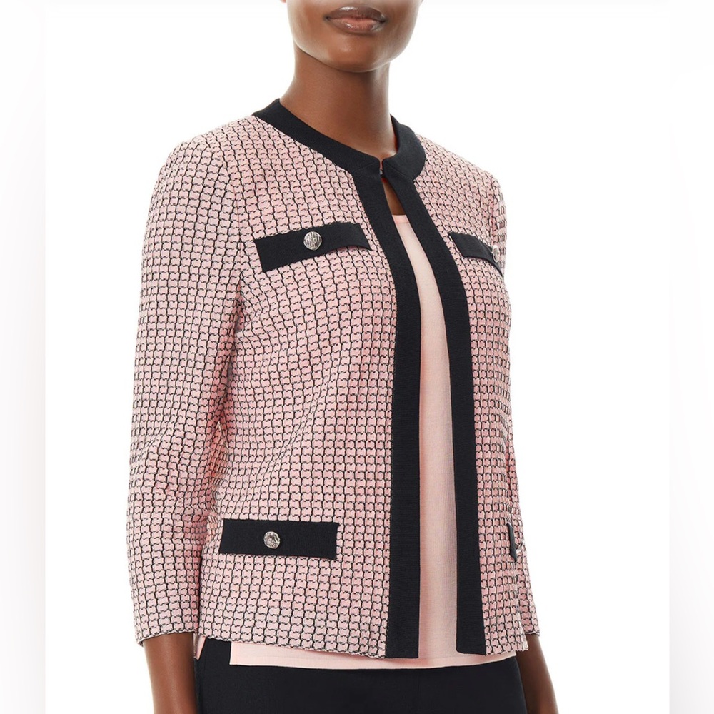 NWOT. Woman’s Ming Wang Texture Stitch Contrast Trim Knit Jacket. Size XS.